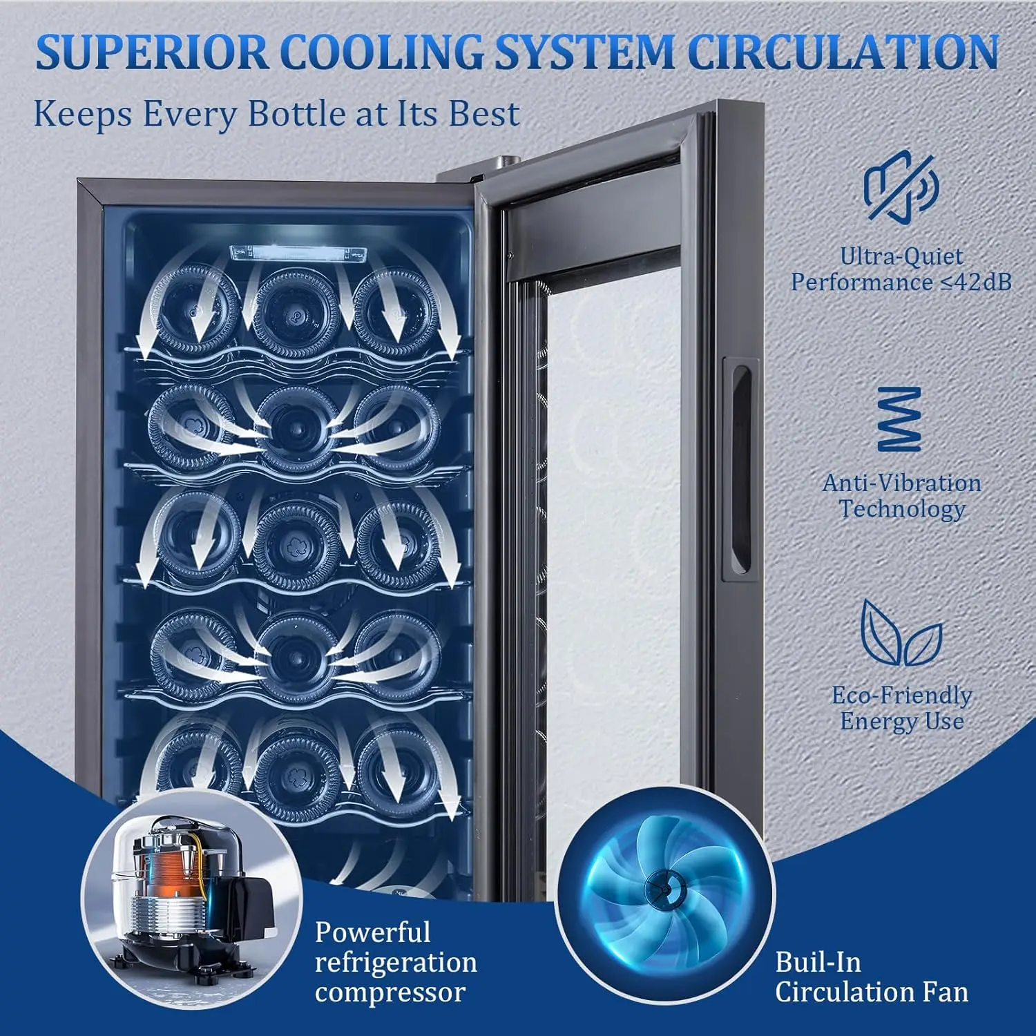 18 زجاجة قائمة بذاتها مبرد نبيذ من الفولاذ المقاوم للصدأ التحكم الرقمي في درجة الحرارة باب من الزجاج المقسى النبيذ المشروبات المنزلية الكهربائية