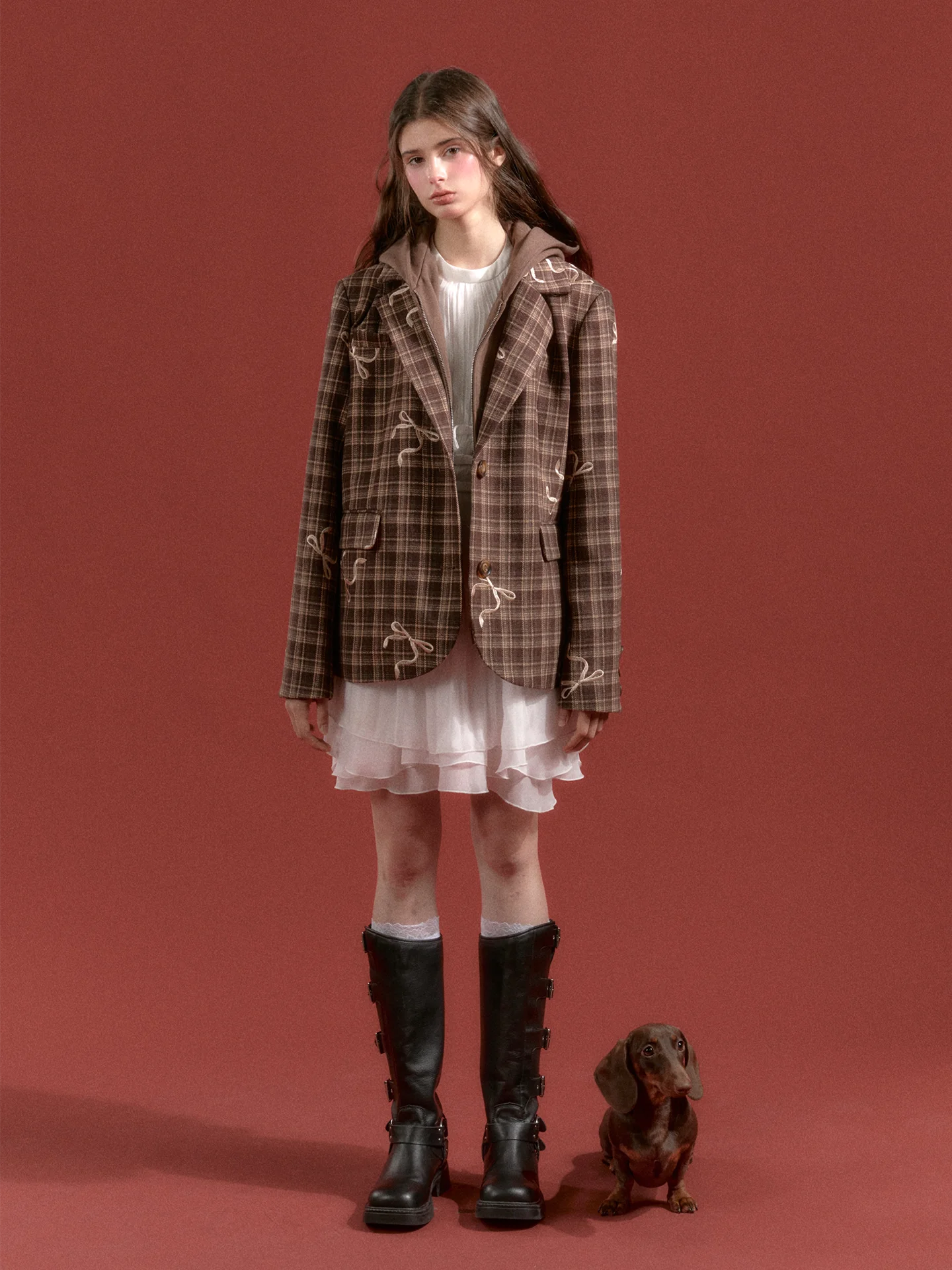 

Korean Sle Sweater Coat Girl's Faion Brown Knot Embroidery Thiened Long Sve Casual Suit for Women