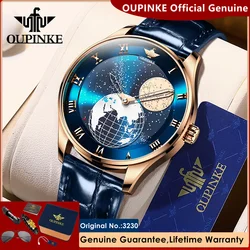 OUPINKE Moon Phase Watch for Men 3D Earth Starry Star Rotating Dial Automatic Mechanical Watches Luxury Brand Men's Moonswatch