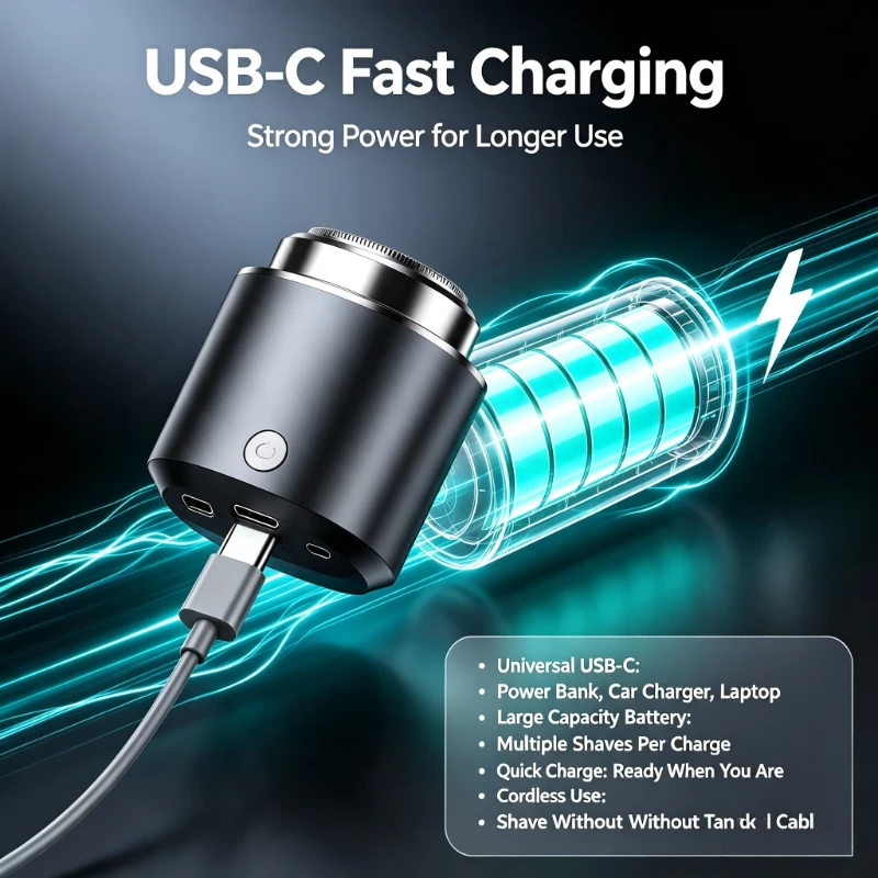 Waterproof Mini Men Electric Shaver Portable Car Travel Razor Fast Charging Ultra-Silent Grooming Tool with USB-C