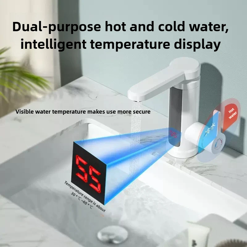 Electric Water Heater 220V Kitchen Faucet Tankless Instant Heating Water Tap Flowing Heated Mixer Digital Display