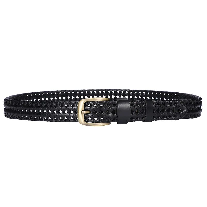 2025 3.5 cm wide  men  full grain Genuine leather belt without box knitting  woven  genuine Leather Belts
