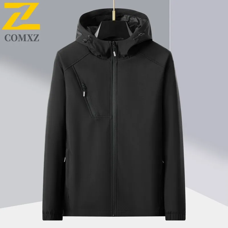

COMXZ Роскошная мужская куртка, классическая с капюшоном, прочные ветрозащитные куртки для рыбалки на открытом воздухе, однотонное удобное пальто для пешего туризма, весенне-осеннее пальто
