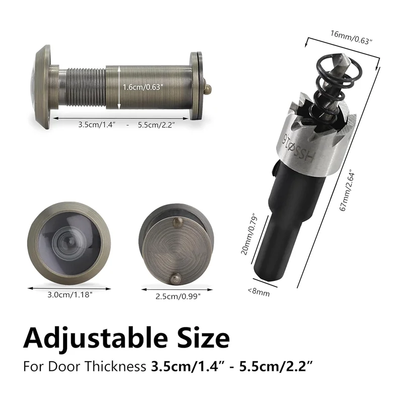 Fori per porta in ottone massiccio da 220 gradi con punta da trapano da 16 mm, spioncino per porta da 0,63 pollici con privacy, facile da usare durevole Un nuovo