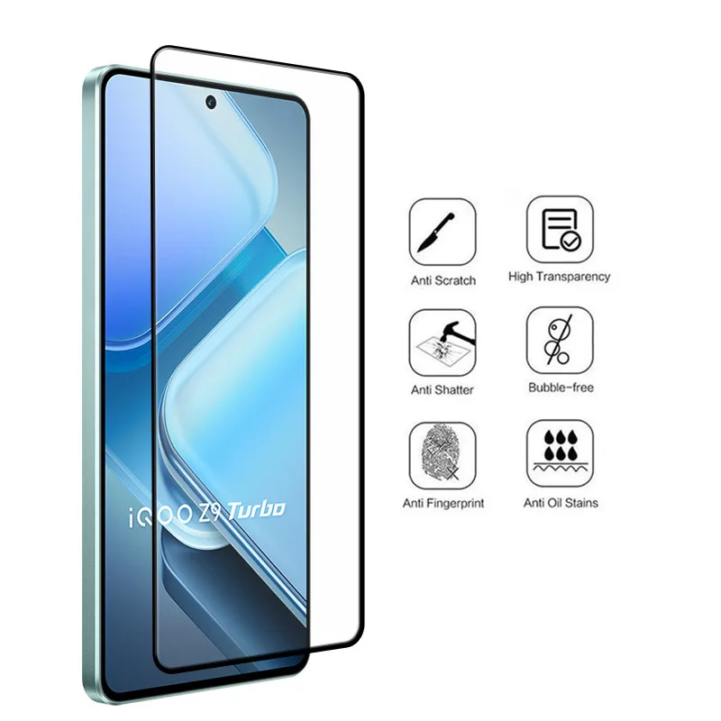 Voor Vivo Iqoo Z9 Turbo Gehard Glas 9H Anti-Kras Schermbeschermer + Zachte Vezel Camera Fim Voor Iqoo Z9 Turbo