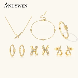 ANDYWEN 925 Sterling Silver Letter X CZ Zircon Earring Necklace Bracelet Ring Wedding Jewelry Set Women Luxury Fine Gift Jewelry