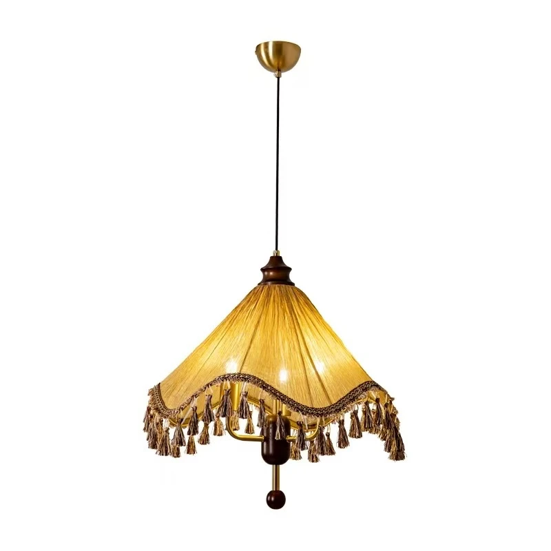フレンチレトロレストランシャンデリアアメリカンレトロファブリックベッドルームアンティーク無垢材タッセルドレッシングルームスタディバーデスクランプ
