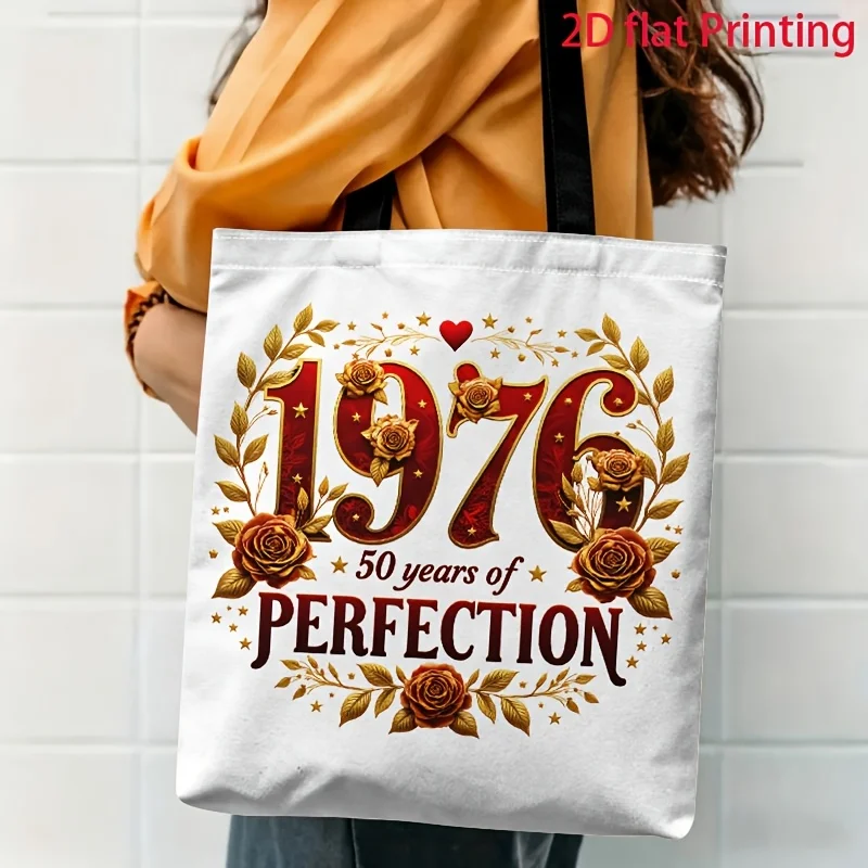 1976 Number Floral Pattern Handbag, 50Th Anniversary Commemorative Decorative Fashion Bag, with Fixed Shoulder Strap, Shoulder B