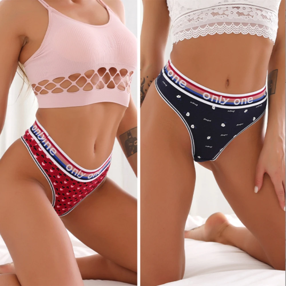 Cotton Women\'s Sports Panties Underwear Seamless Thongs Low Waist Sexy Briefs Woman Comfortable Underpants Letter Lady G-String