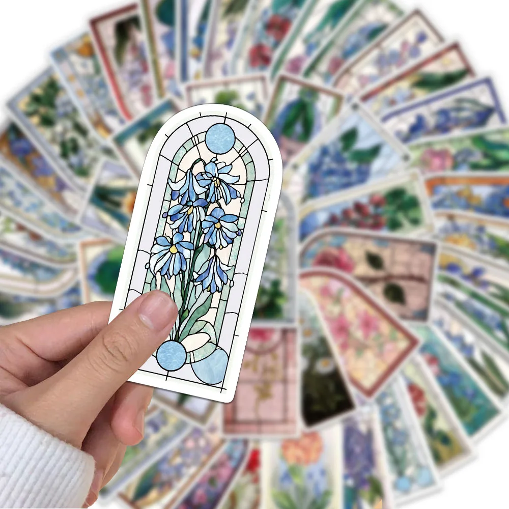 50PCS Creative Flower Colored Glass Sticker Labels Stationery Computer Refrigerator Phone Case Aesthetic Personalized Stickers