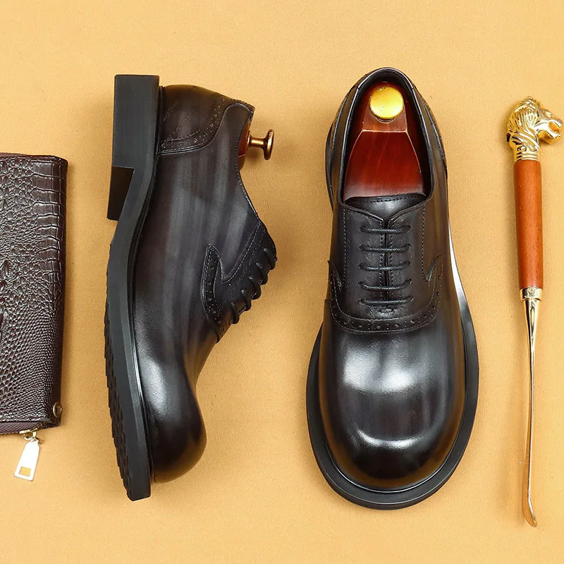 

Men'S Genuine Leather Vintage High Quality Shoes Luxury Wedding Formal Dress Classic Elegant Italian Black Shoe
