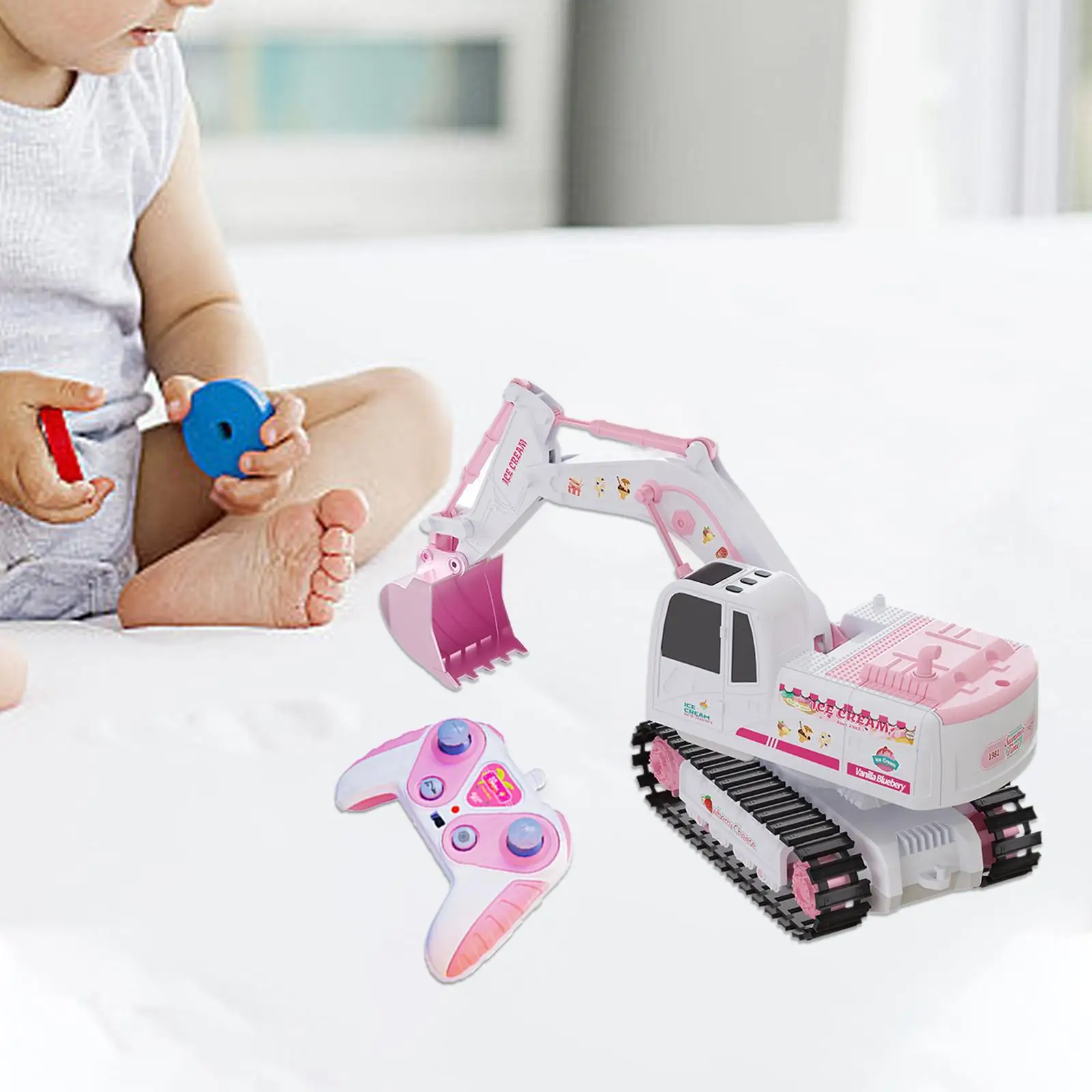 

RC Excavator Toy Realistic Model Alloy 1: 24 Pink RC Vehicle Kids Construction