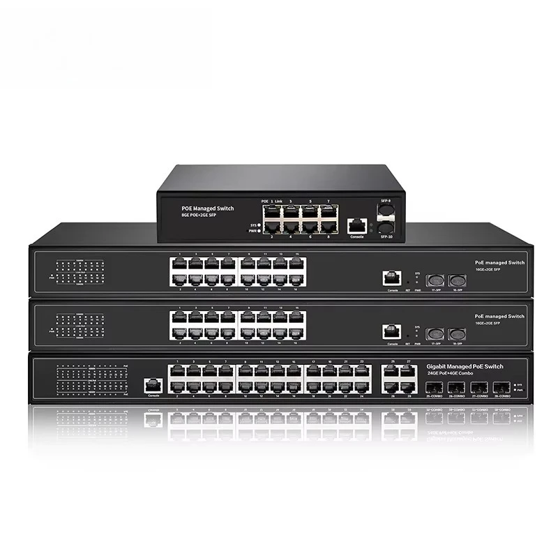 8/16/24/48 Port Gigabit L2 Managed PoE Switch IEEE802.3at PoE+ VLAN QoS SNMP CLI Ethernet Switch for IP Surveillance Camera
