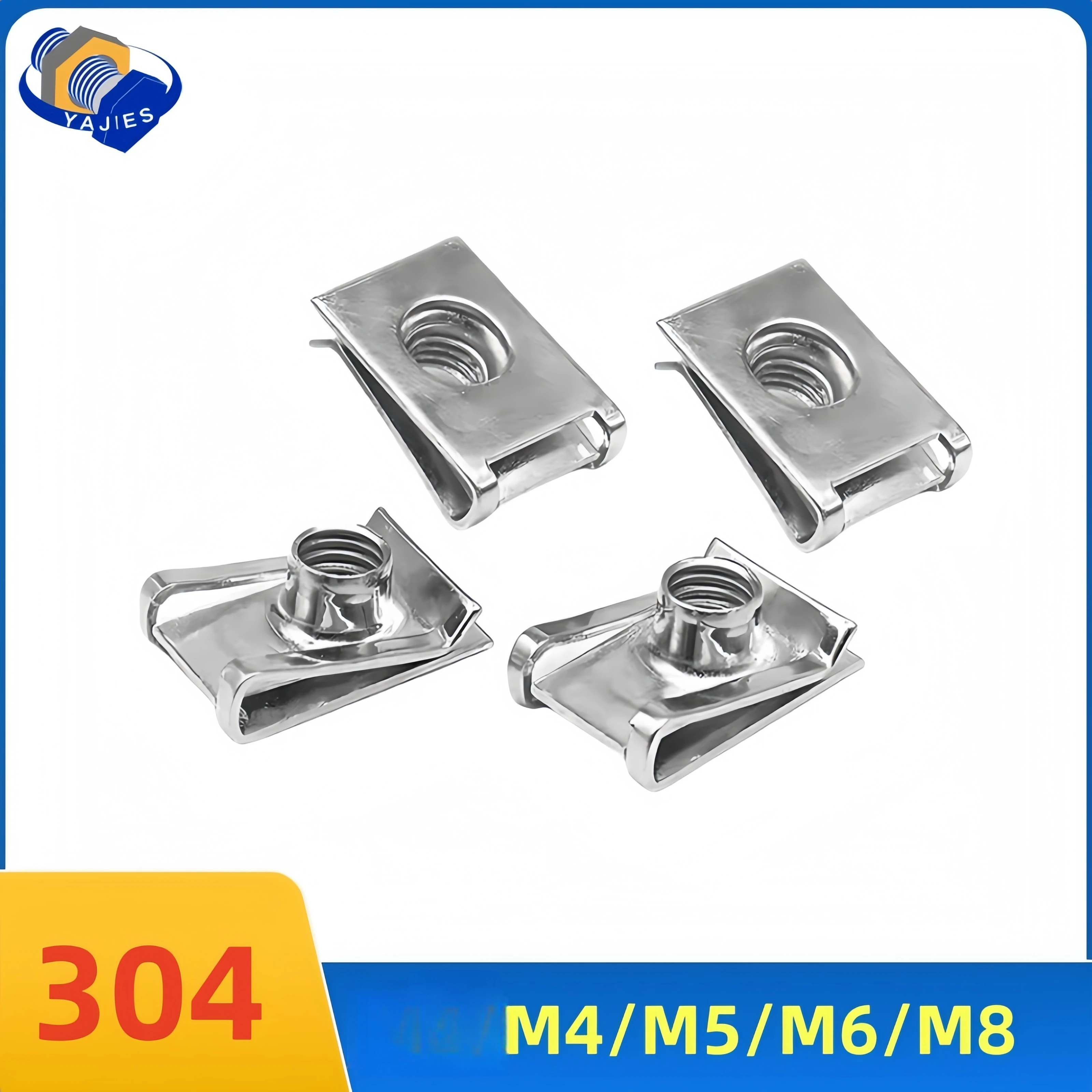 304 M4 M5 M6 M8 U-Type Threaded Reed Nut Clips Stainless Steel Spring Clips for Car Motorcycle Scooter ATV Moped 4mm 5mm 6mm 8mm