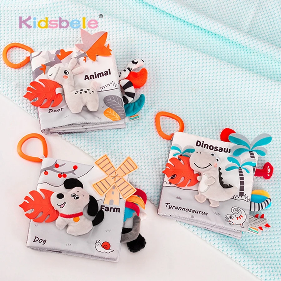 كتاب من القماش الناعم للرضع مع صفحات مجعدة بذيل الحيوان المزخرفة للتعلم المبكر الحسي للأطفال لعبة سرير عربة الأطفال مونتيسوري #1