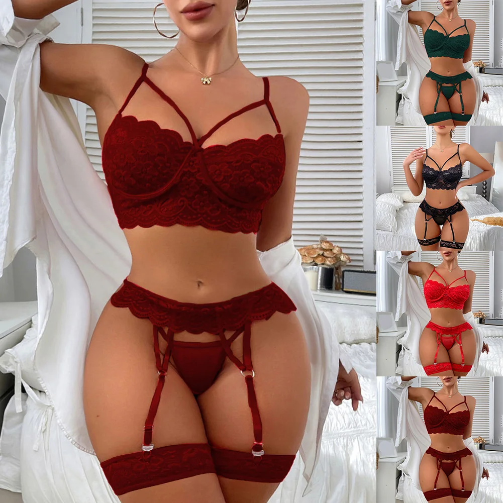 Lingerie sexy da donna Tentazione Bikini Bar Vedi attraverso mutande di pizzo senza schienale Set bikini traspirante da donna Pigiama estivo