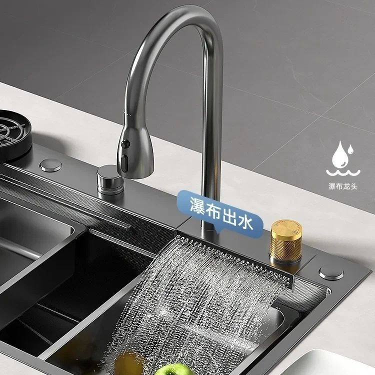 Feiyu Waterfall Large Single Slot Stainless Steel Handmade Household Nano Dishwashing Sink Sink