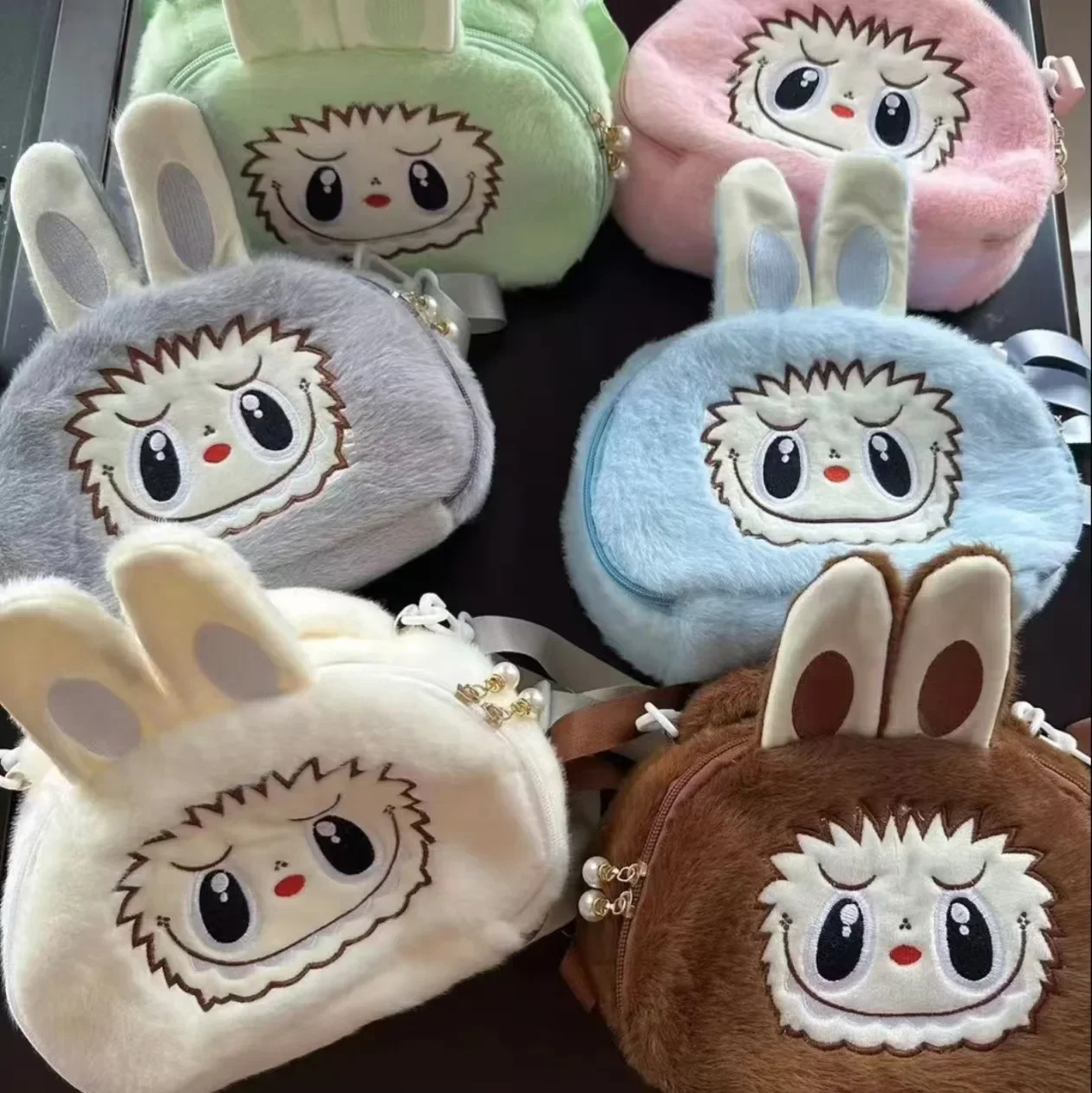 Pop Mart Labubu Doll Plush Cartoon Kawaii Shoulder Labubu Bag Macaron Color Plush Backpack Child Birthday Christmas Gift