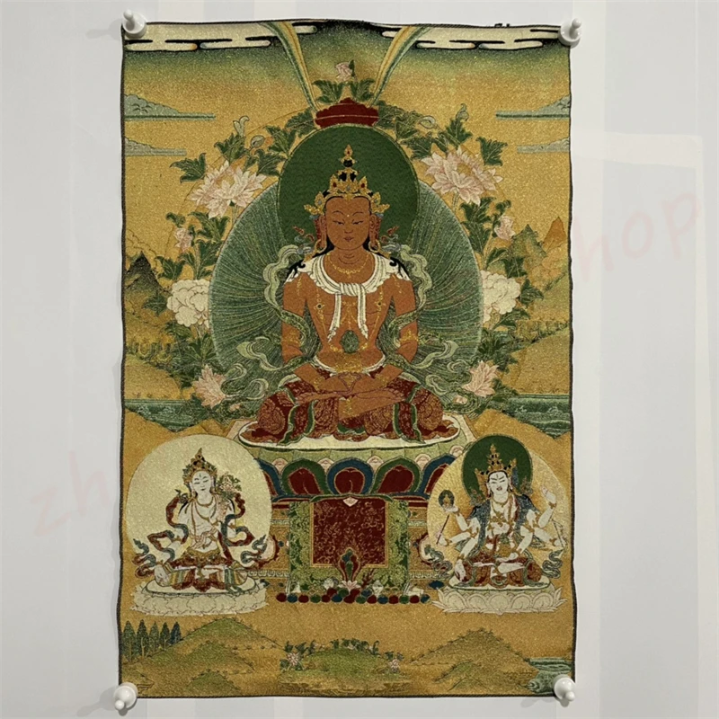 Auspicious Tantric Tangka, Longevity Buddha,  Exquisite home decoration with traditional folk handicrafts