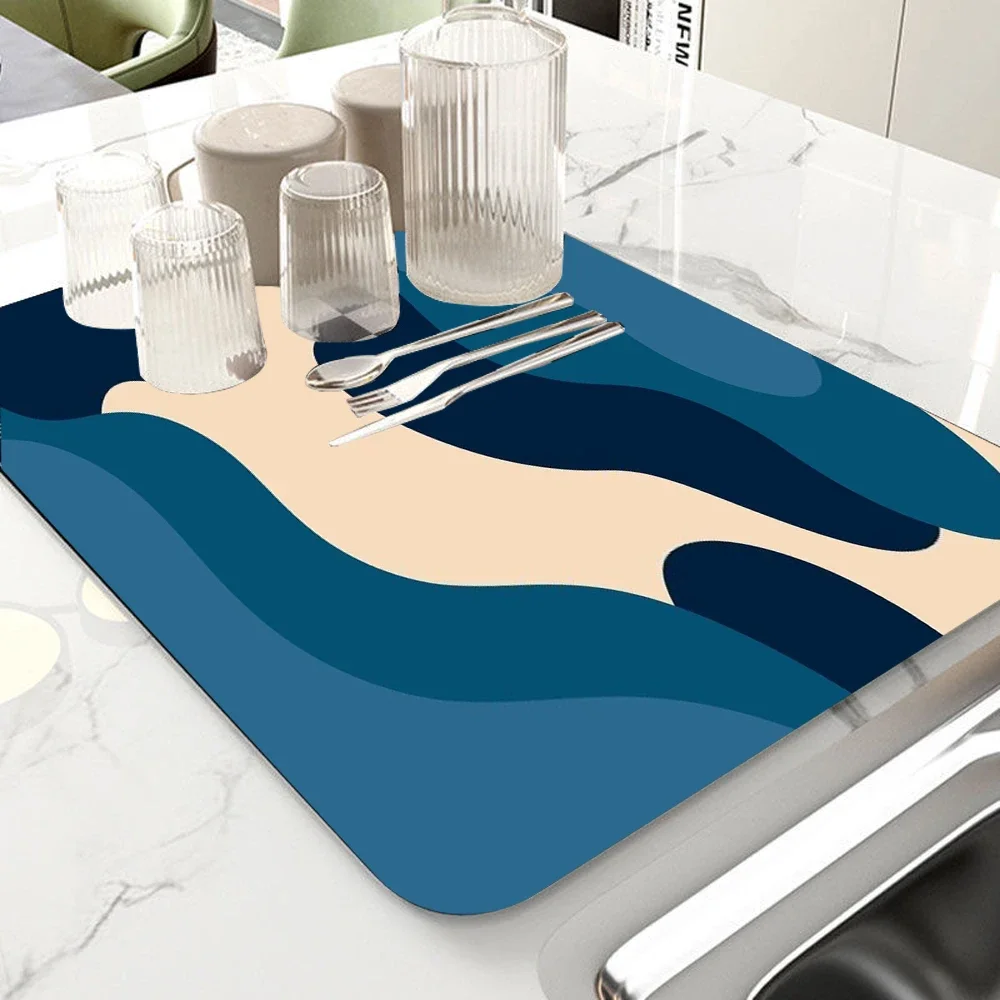 Marble Kitchen Dish Drainer Mat Antiskid Draining Mat Coffee Maker Drain Pad Quick Dry Tableware Mat Kitchen Absorbent Placemat