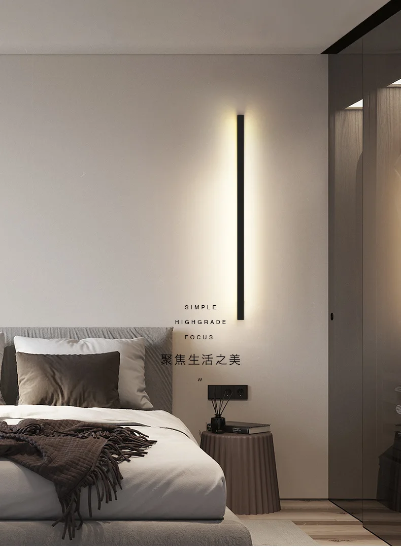 Simple Modern Extremely Long Living Room Grille Wall Lamp Bedroom Bedside Wall Lamp Hotel Creative LED