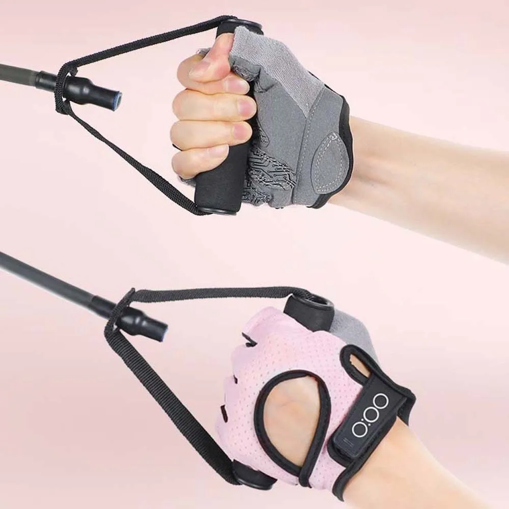 

Breathable Cycling Gloves Anti-slip Contrast Color Fitness Gloves with Wrist Band Silicone Half-finger Mittens Outdoor