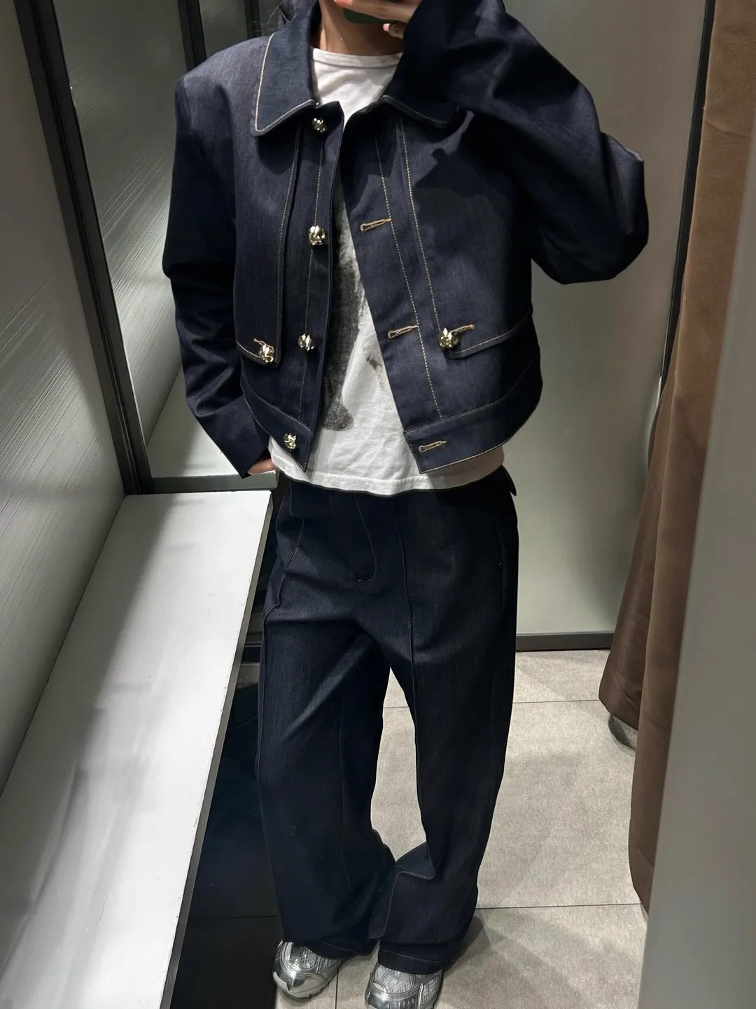 

Джинсовое пальто Retro Sle Slim Fit Long Sve с воротником Jaet Color Blo ort Length для женщин, осень 202, повседневная одежда