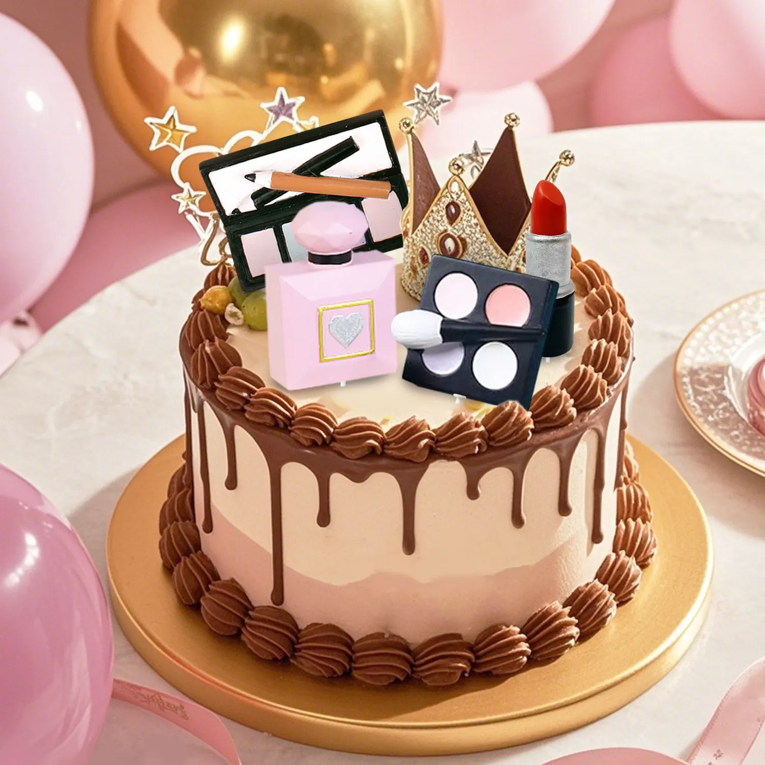 4Pcs Cosmetics Cake Decoration Lipstick Eye Shadow Perfume Powder Set Girls Birthday Party Makeup Prom Supplies view 6