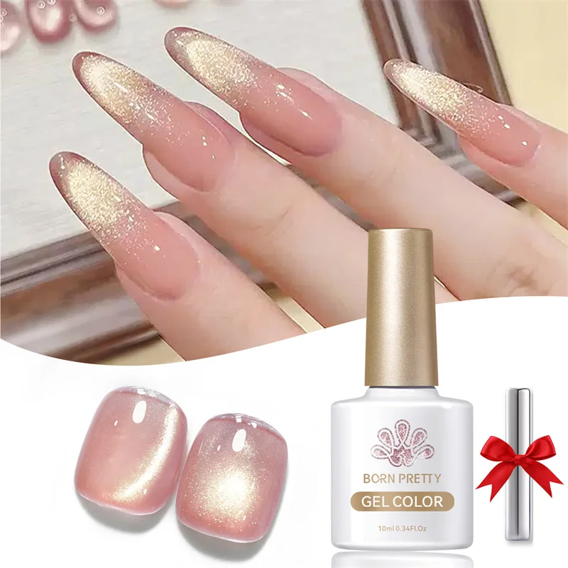 BORN PRETTY 10ml Gold Glitter Cat Magnetic Gel Nail Polish Glass Water Light Semi Permanent Soak Off UV LED Gel Varnish Manicure