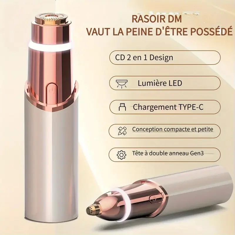2-in-1 Facial and Eyebrow Trimmer, USB Charging Hair Removal Device, Women's Lipstick Shaver, Suitable for Face, Lips, and Body