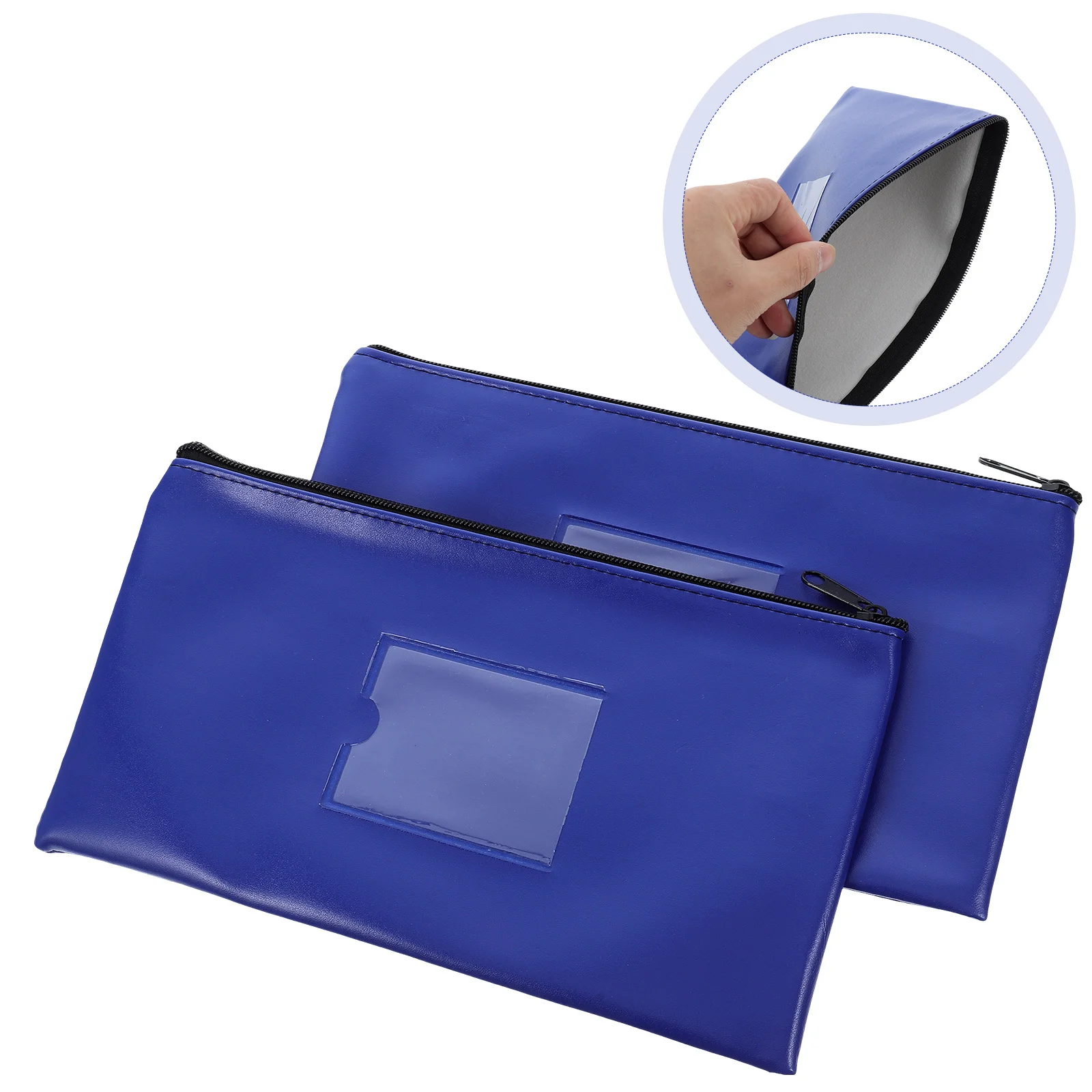 2Pcs Fake Money Deposit Bag Zippered Cash Coin with Transparent Card Slot Window for Receipt Bills