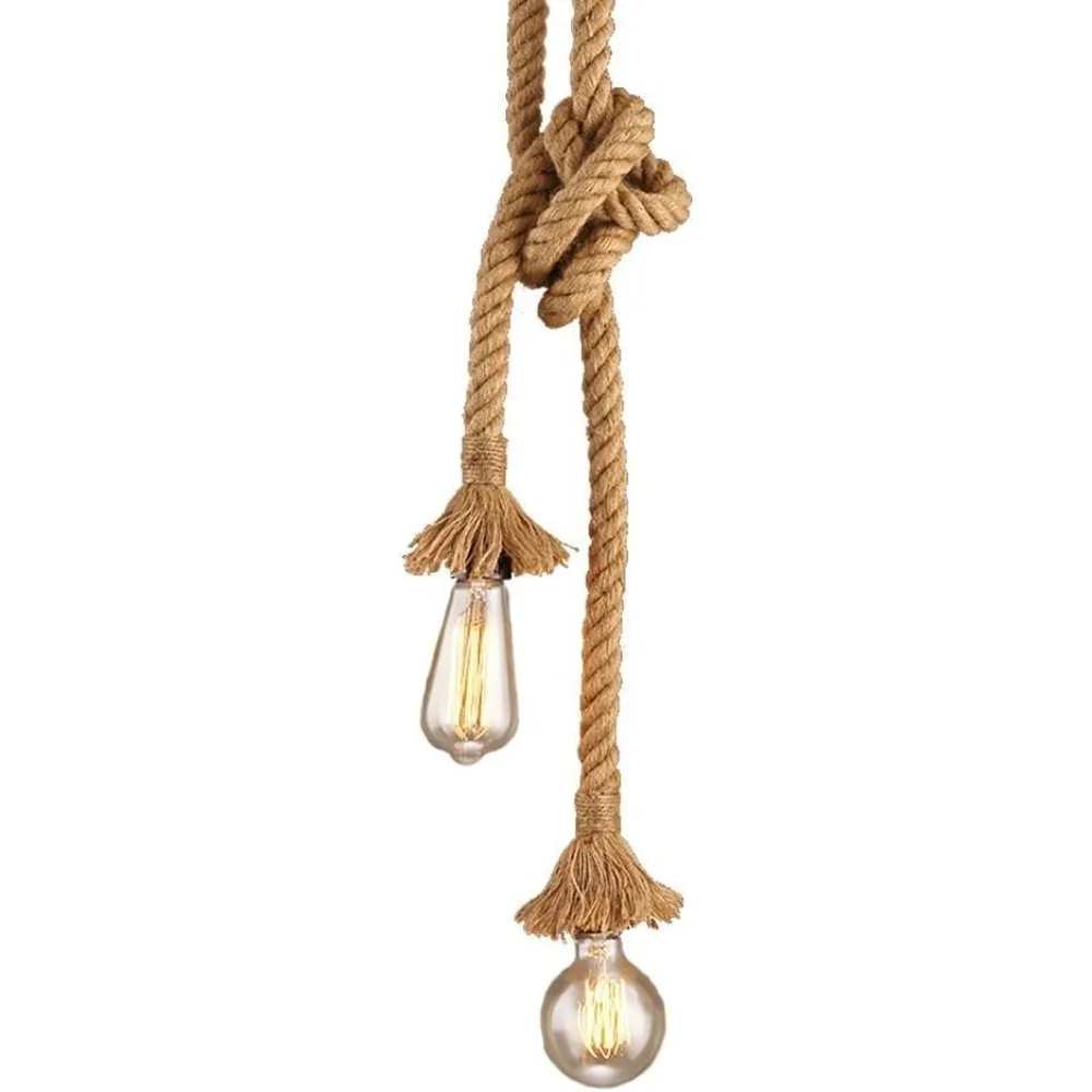 JOYINLED Vintage Hemp Rope Pendant Light E26 E27 Retro Edison Hanging Lamp for Dining Room Restaurant Bar Rustic Home Decor