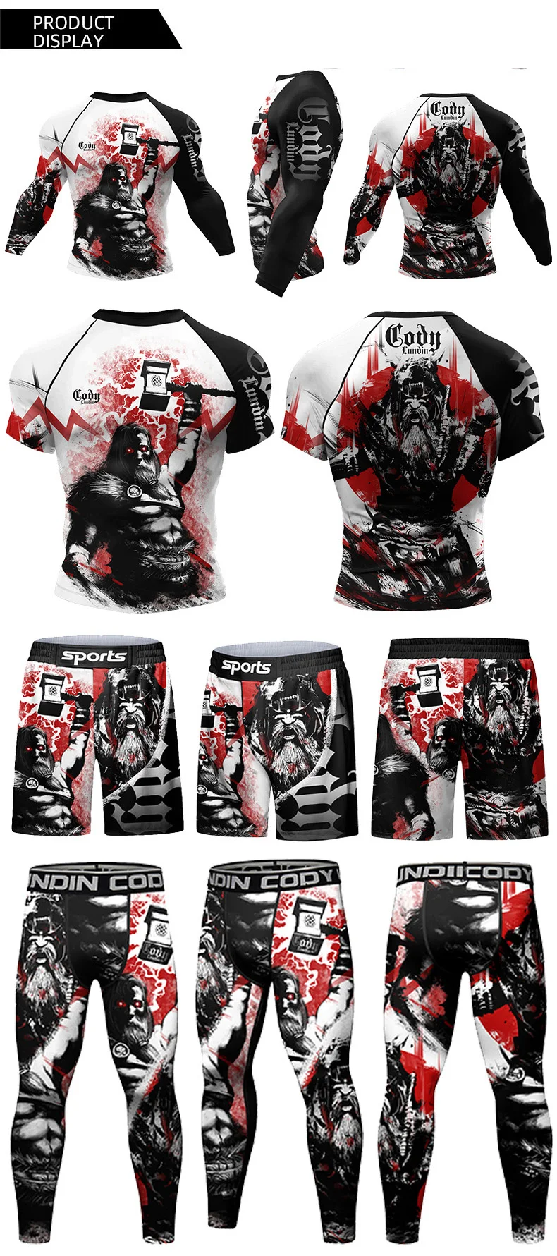 Cody Lundin BJJ Rashguard Shorts pantaloni Set di abbigliamento per uomo Custom Sport Print Short Long Compression Kickboxing Fighting Sets