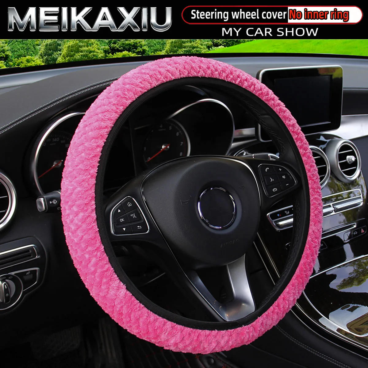 Damen-Lenkradbezug, Winter, warm, weich, Plüsch, elastisch, freier Innenring, leichtes Autozubehör, bequeme Autodekoration – Detail 1