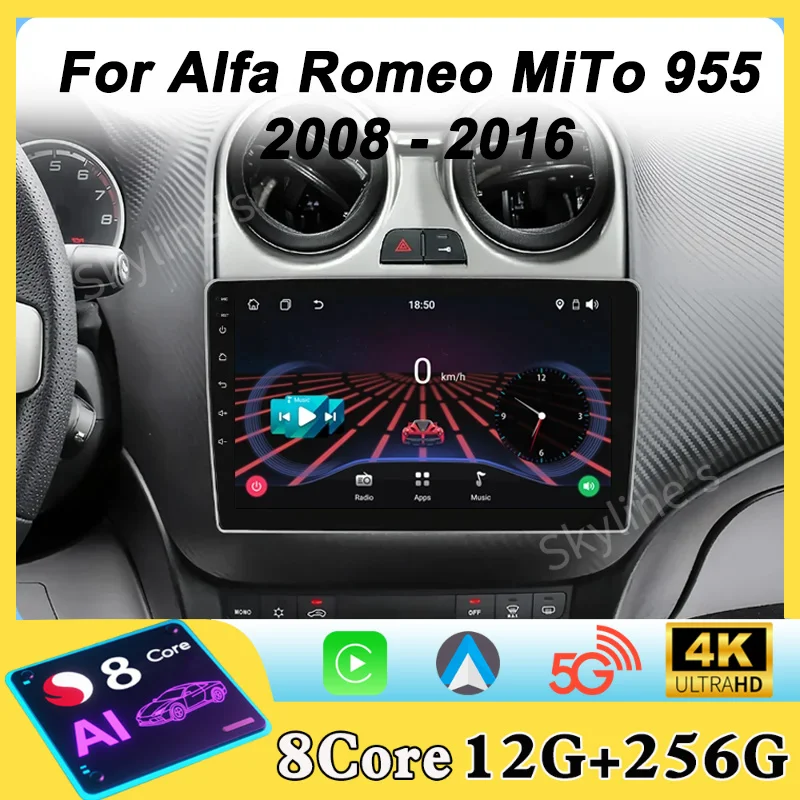Android 15 For Alfa Romeo MiTo 955 2008 - 2016 Car Multimedia Radio Player Navigation GPS CarPlay Auto BT Screen