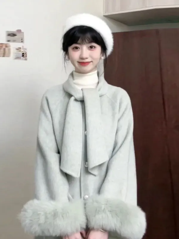 

Корейское винтажное двустороннее шерстяное пальто средней длины, толстое, весеннее, модное, простое, свободного кроя, с длинными рукавами, женское.