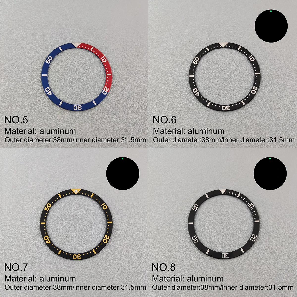 Inserto per lunetta in alluminio piatto da 38mm * 31.5mm sostituisci gli accessori sostitutivi inserto per orologio parti luminose dell'orologio