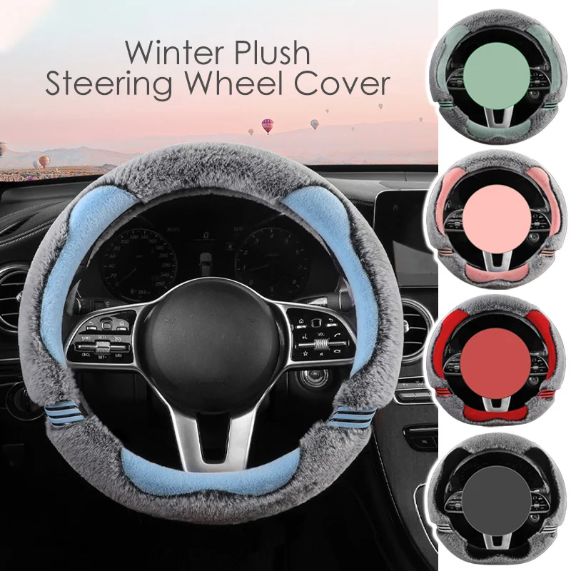 New Car Plush Sports Steering Wheel Cover Lady Cute Cartoon Anti-skid Winter Warm-up Set D-round Creative Interior Accessories