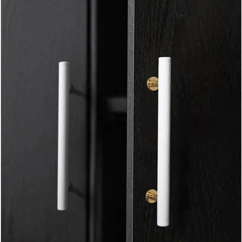 Fashion Leather Cabinet Door Handle Solid Single Hole Zinc Alloy Gold Cabinet Wardrobe Drawer Shoe Cabinet Handle Accessories