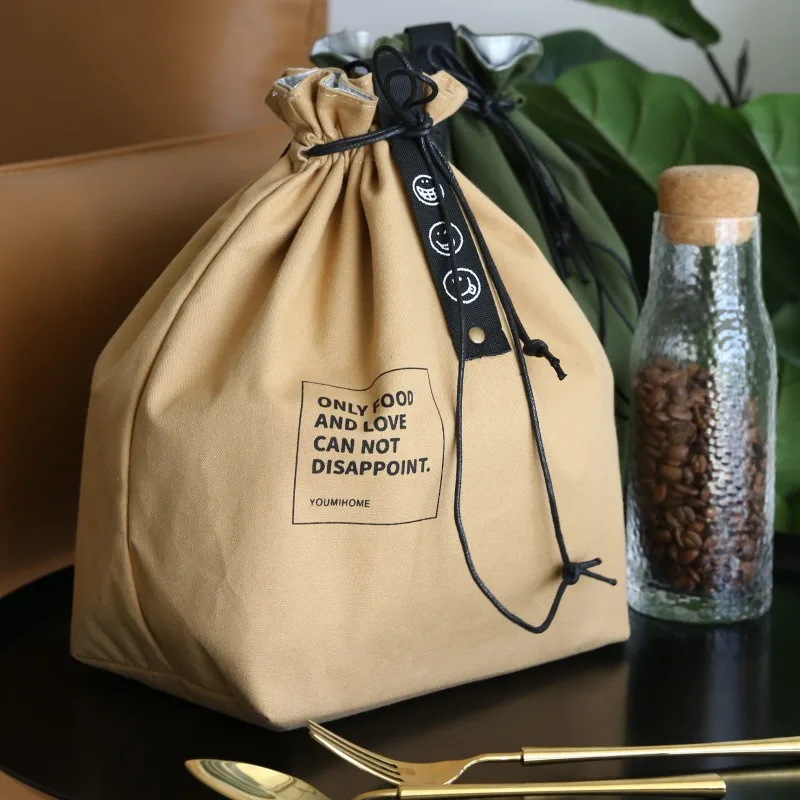 1PCS Double Layer Drawstring Mouth Portable Lunch Box Bag with Large Capacity for Outdoor Food Storage Bag