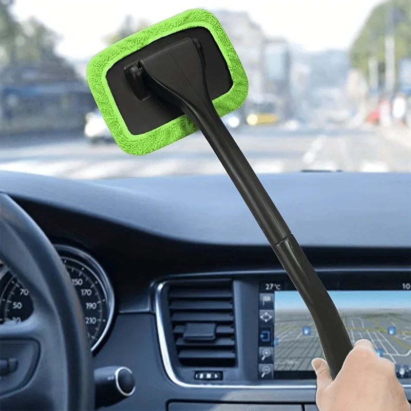 Car Cleaning Window Tool, Microfiber Window Cleaning Tool Washable And Reusable Cloth Pad Head, Extendable Handle