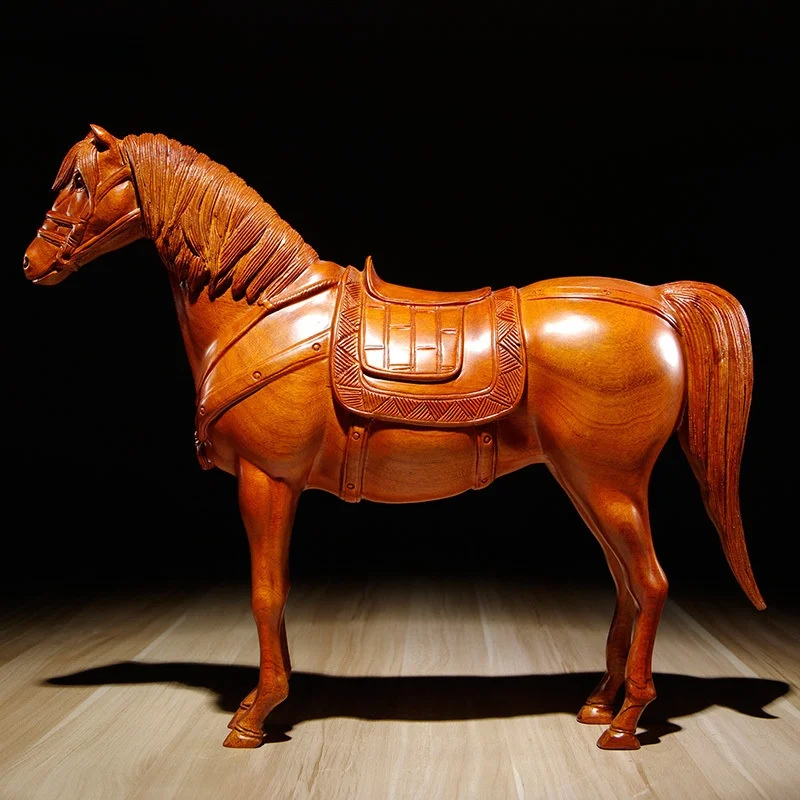خشب الورد منحوتة الحصان ديكور المنزل غرفة المعيشة مدخل ديكور الحيوان الحرفية النمط الصيني النحت الخشب الأحمر تانغ الحصان #2