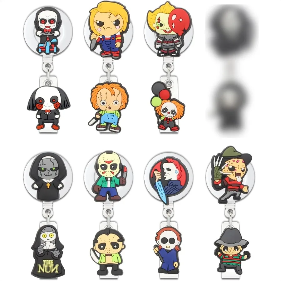 

8Pcs Horror Badge Reels Halloween Badge Reels Retractable Funny Badge Holder Alligator Clip for Doctor