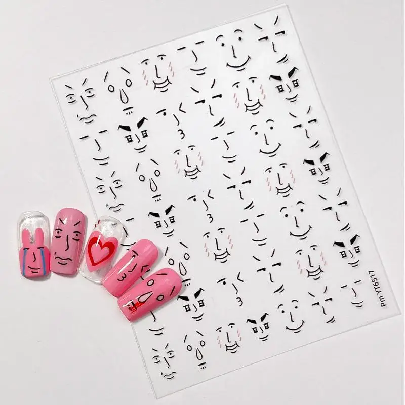 

Cute Simple Interesting Cartoon Expressions Nail Flat Sticker Lines DIY Nail Decals Adhesive Slider Manicure Decorations