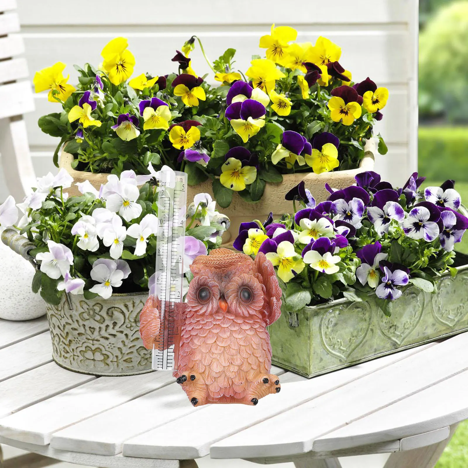 

Owl Statue Decor Lawn Sculpture Outdoor Ornaments Decoration Creative Rain Gauge Garden