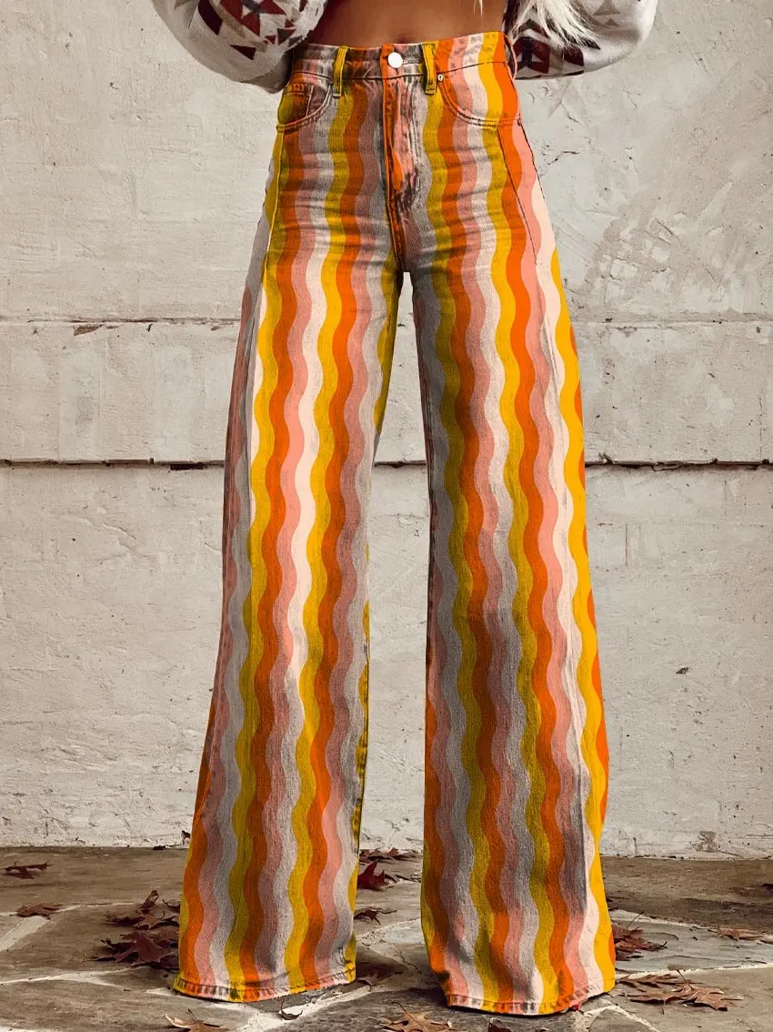 

Summer women's thin yellow striped plaid comfortable wide-leg pants fashionable and comfortable striped women's wide-leg pants