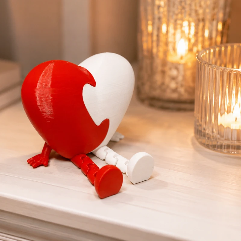 Articulated Half Heart Couple Figures, Interlocking Love Puzzle Shelf Sitters, Valentine's Day Romantic Desk Decor Gift
