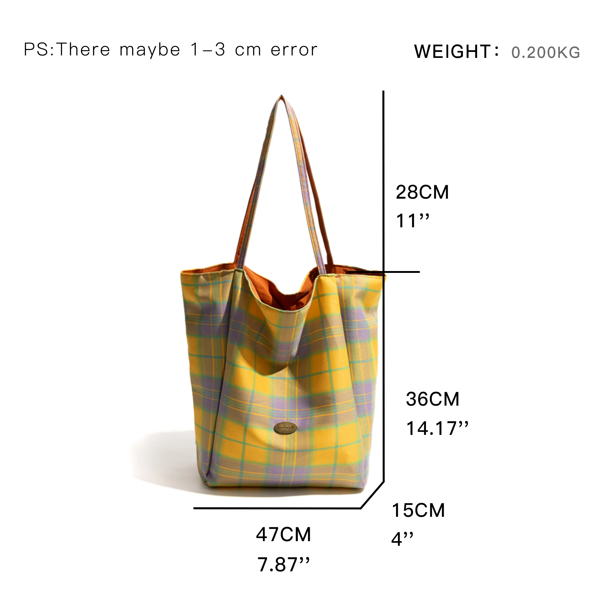 KOKOPEAS Girls Plaid Canvas Tote Bag Fasion Nylon Colorful Large Capacity Shoulder Purse Simple Student Bookbag Shopping Bag