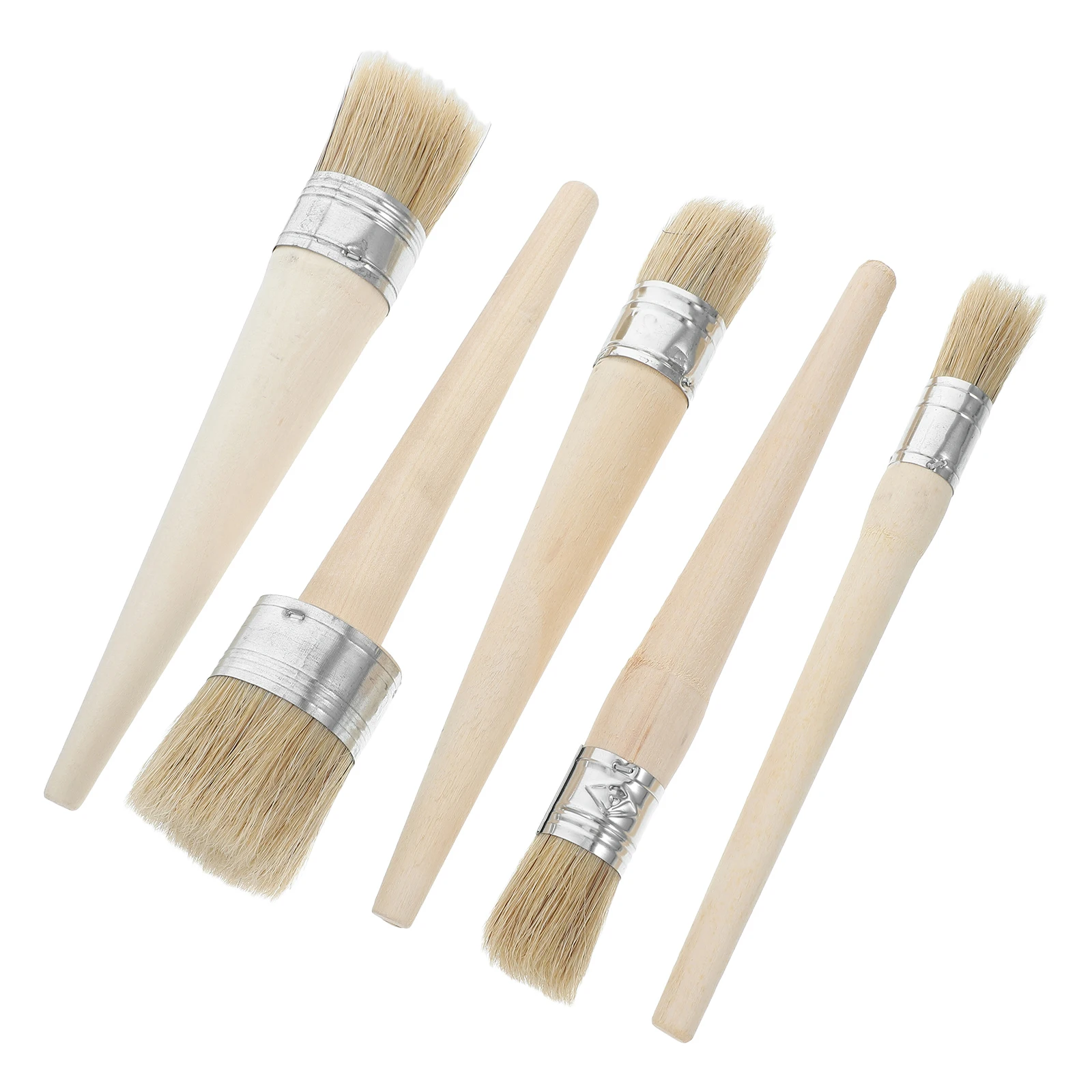 

5Pcs Wooden Handle Round Paint Brushes for Wax Glue Decorative Craft DIY Home Renovation Woodworking Tools