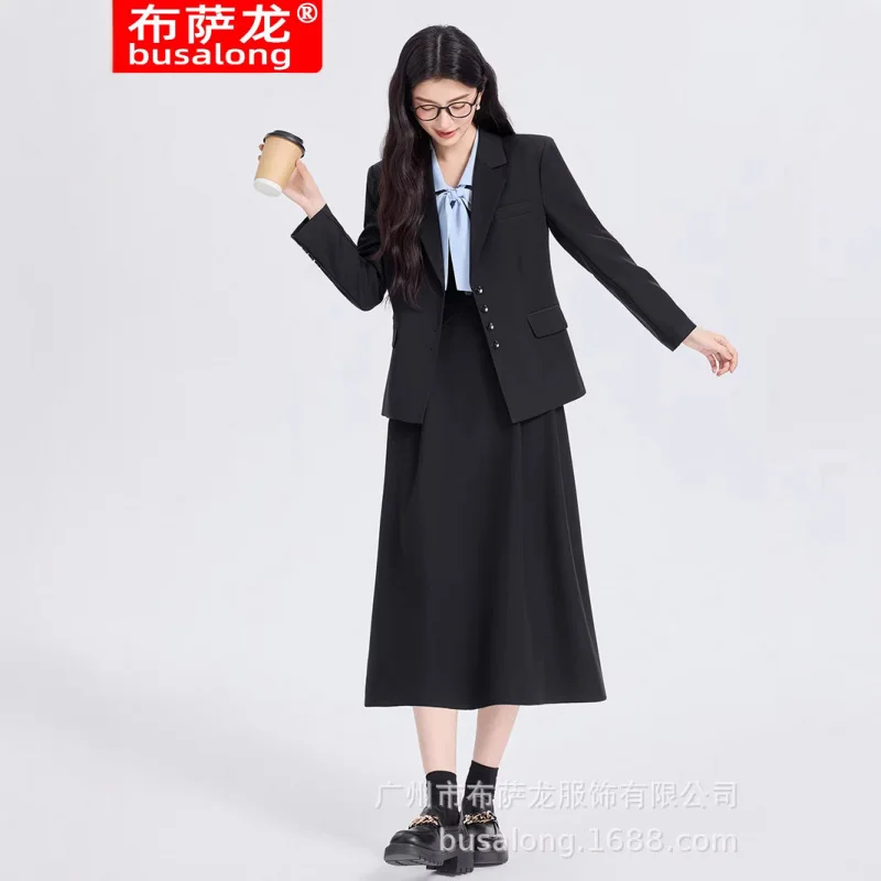 Women's pleated skirt2026New Spring High-Waisted Outfits for Petite WomenaA-line midi-length gray suit skirt
